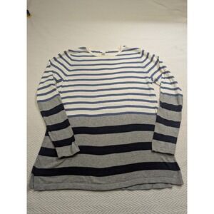 J. Jill Bamboo Tunic Sweater Top Petite Small Striped Blue Gray Soft Knit